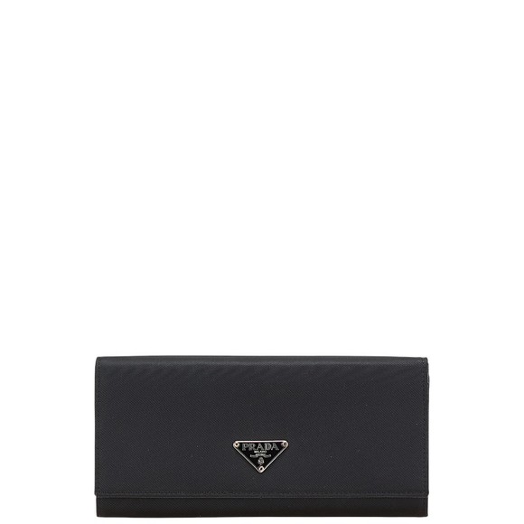 Prada Black Triangle Leather Nylon Long Wallet Tessuto Saffiano - Picture 1 of 8
